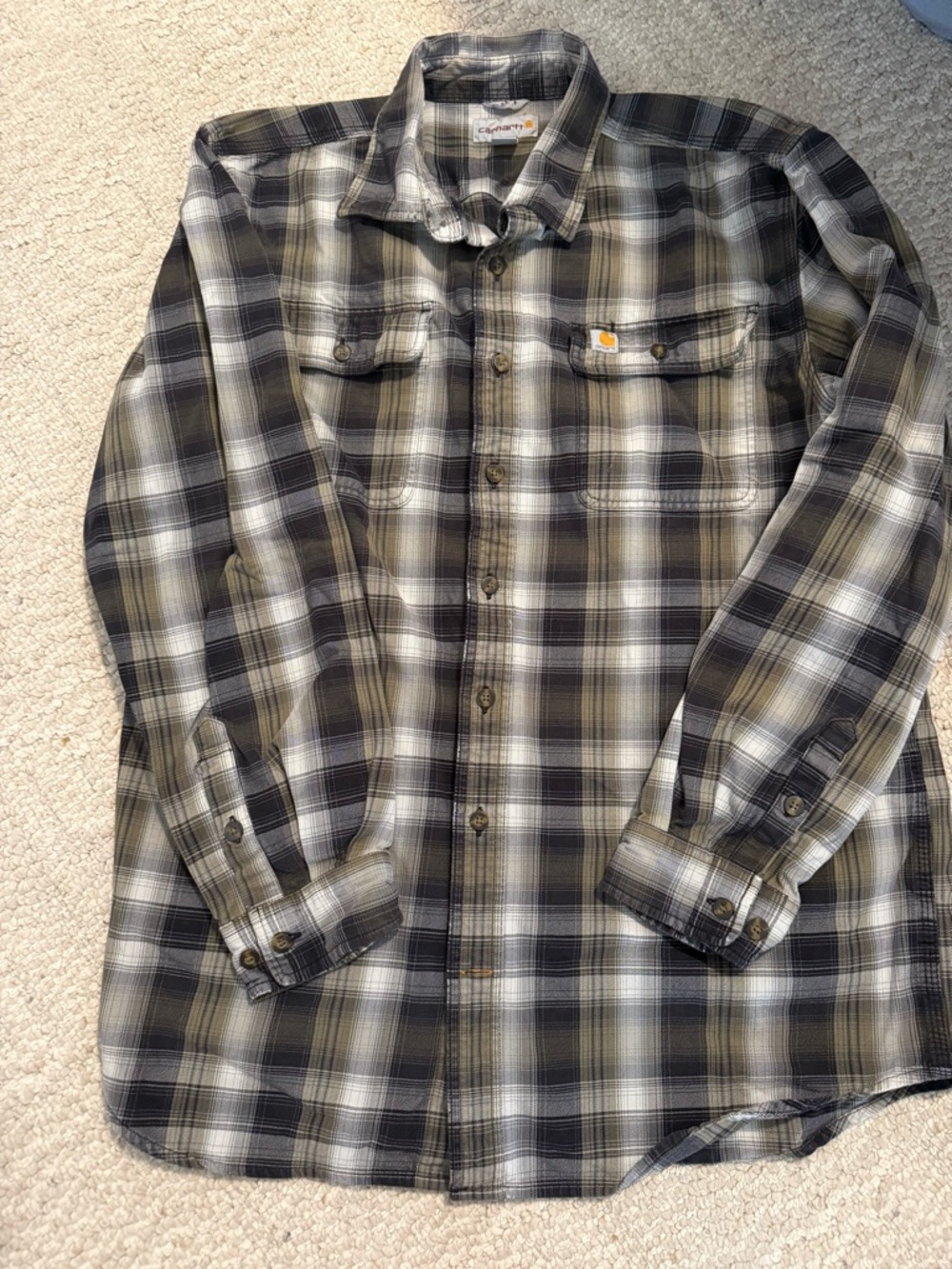 Carhartt Men's Olive, Black & White Plaid Long-Sleeve Button-Down Shirt